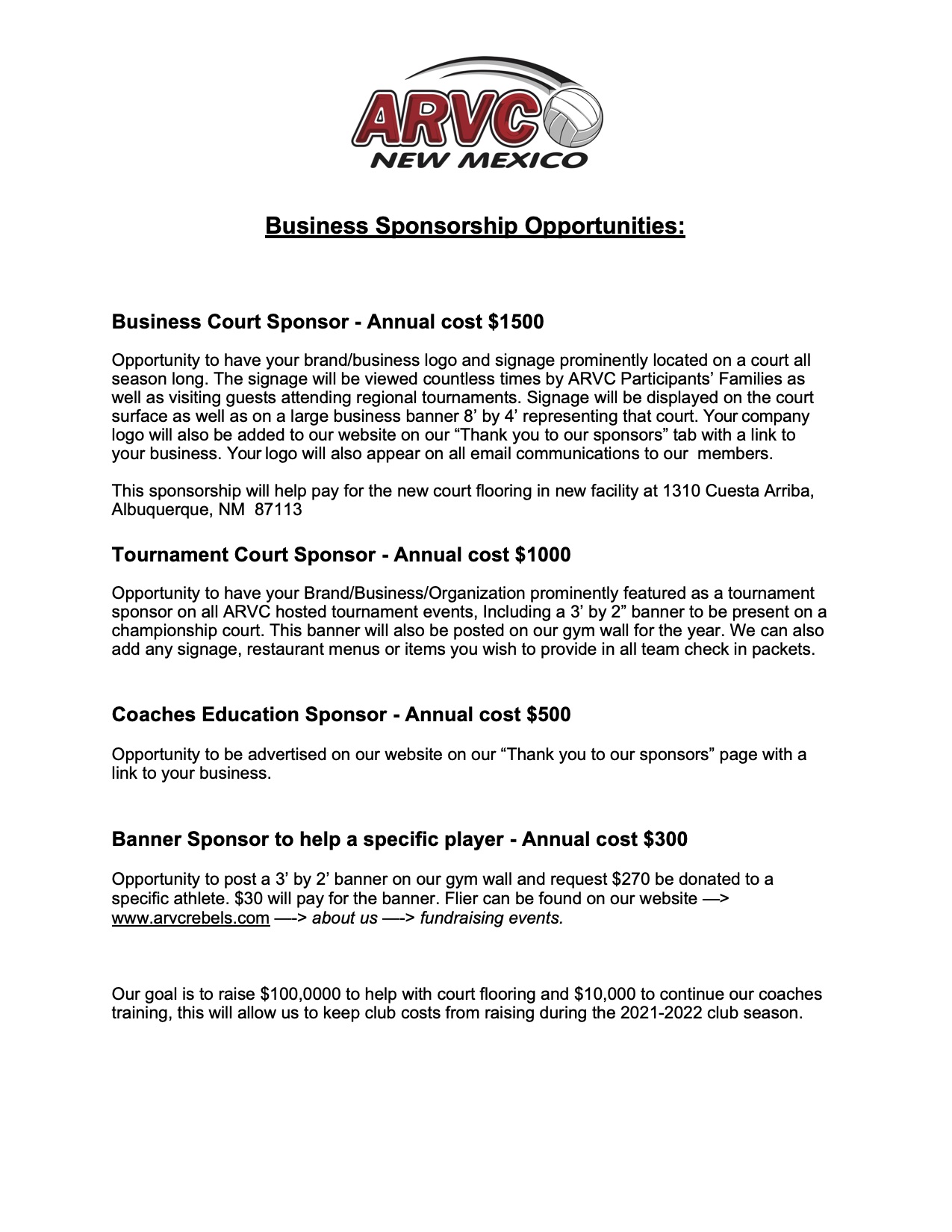 Sponsorship Opportunities 2021 Sponsorship Opportunities 2021