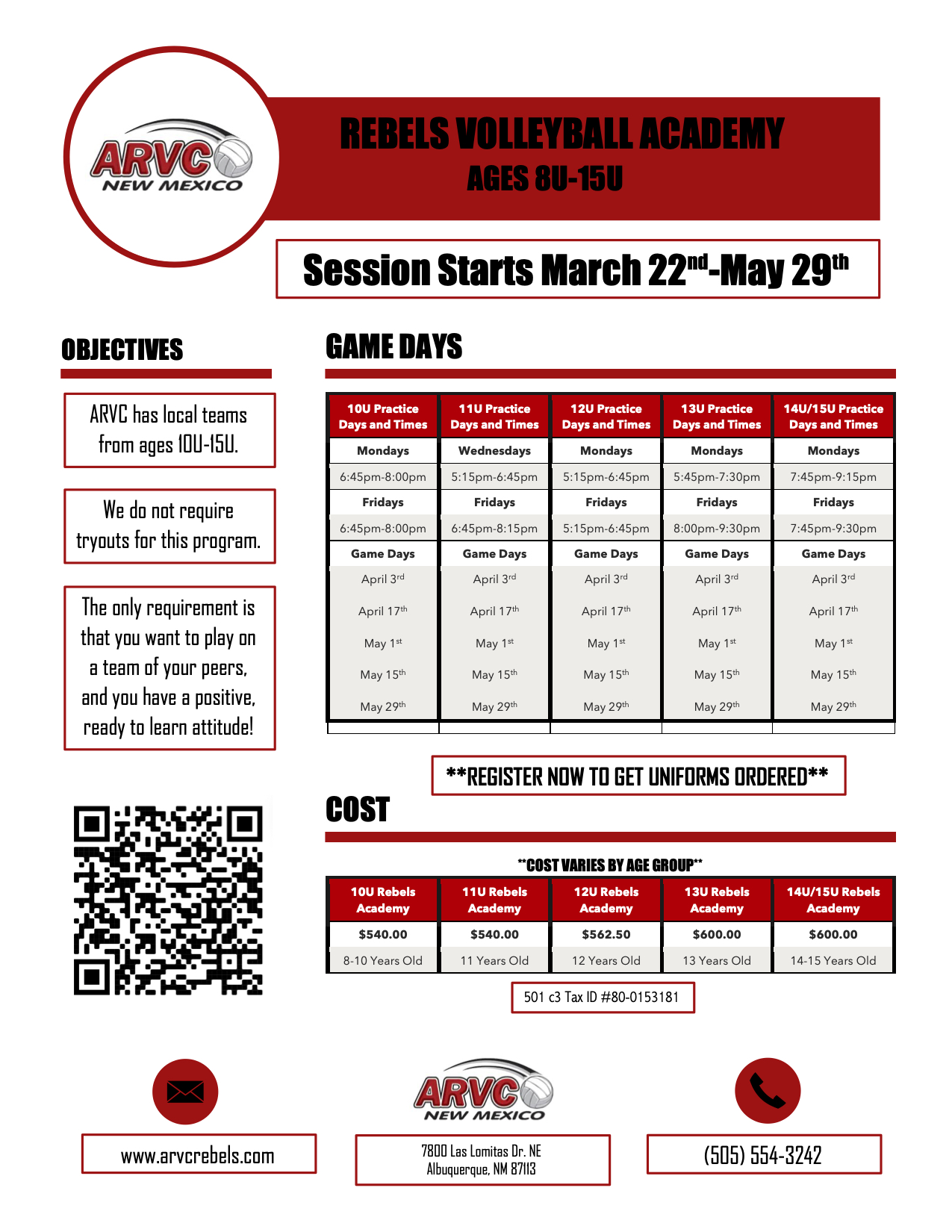 ARVC Rebels Academy Flyer 2021