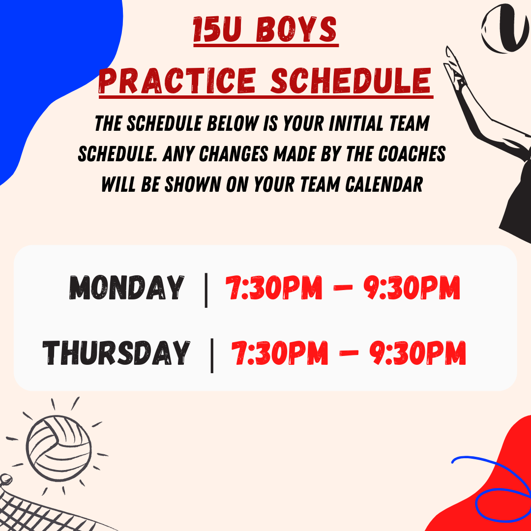 15 & Up Practice Schedule (19) 15 & Up Practice Schedule (19)